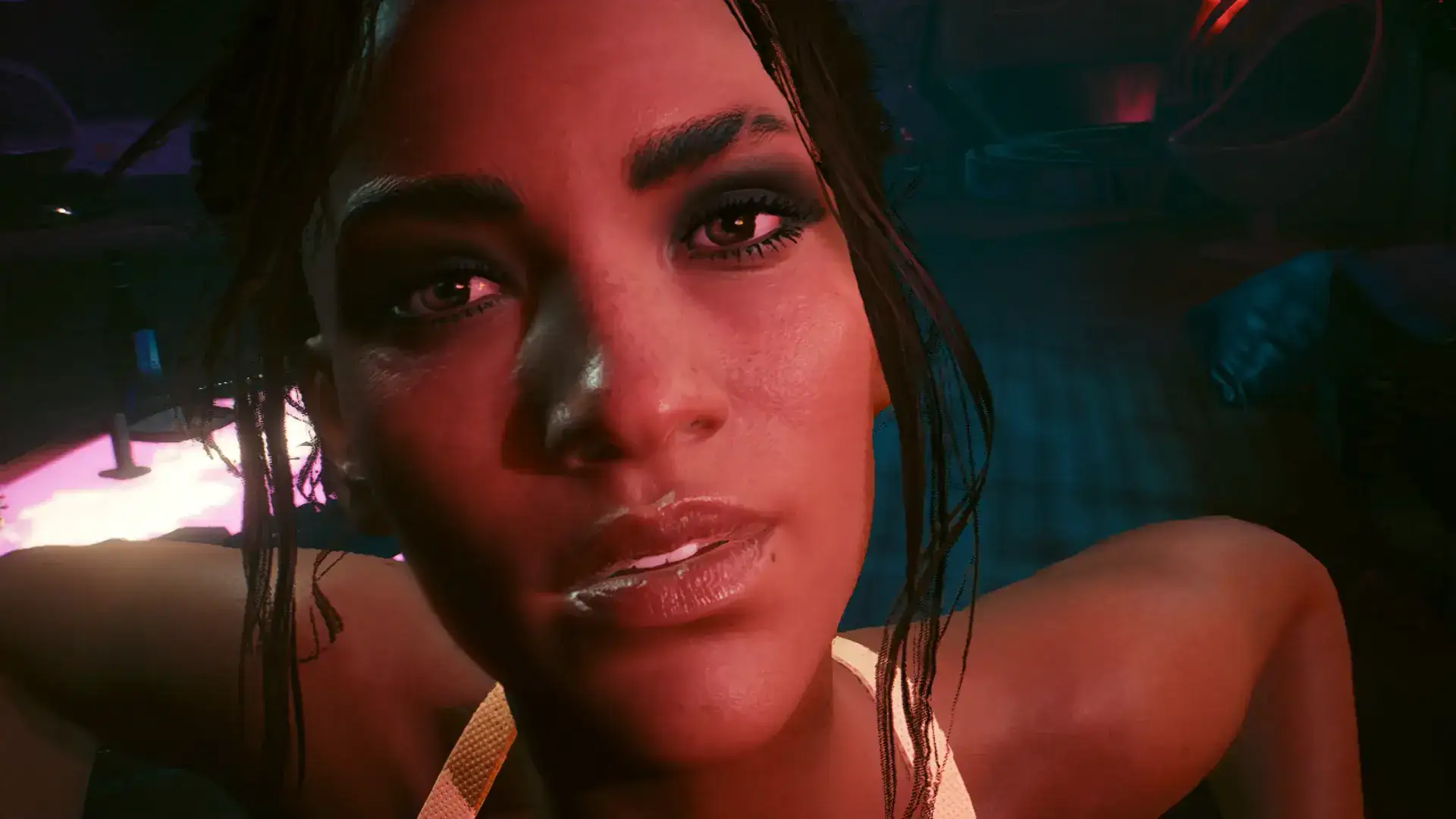 Hotscenes mod close up of a character's face from a cinematic mod scene.